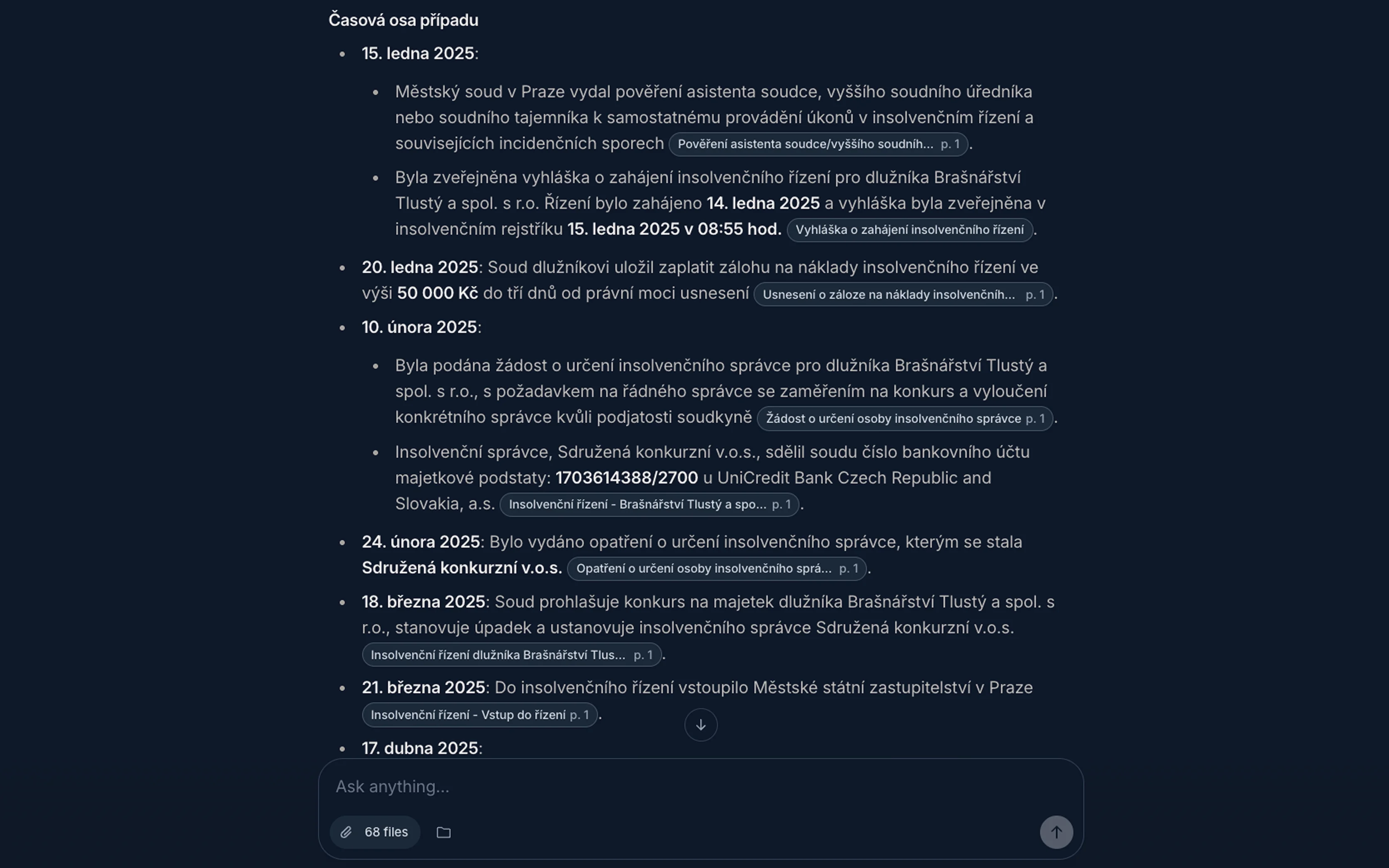 Konfido, časová osa případu