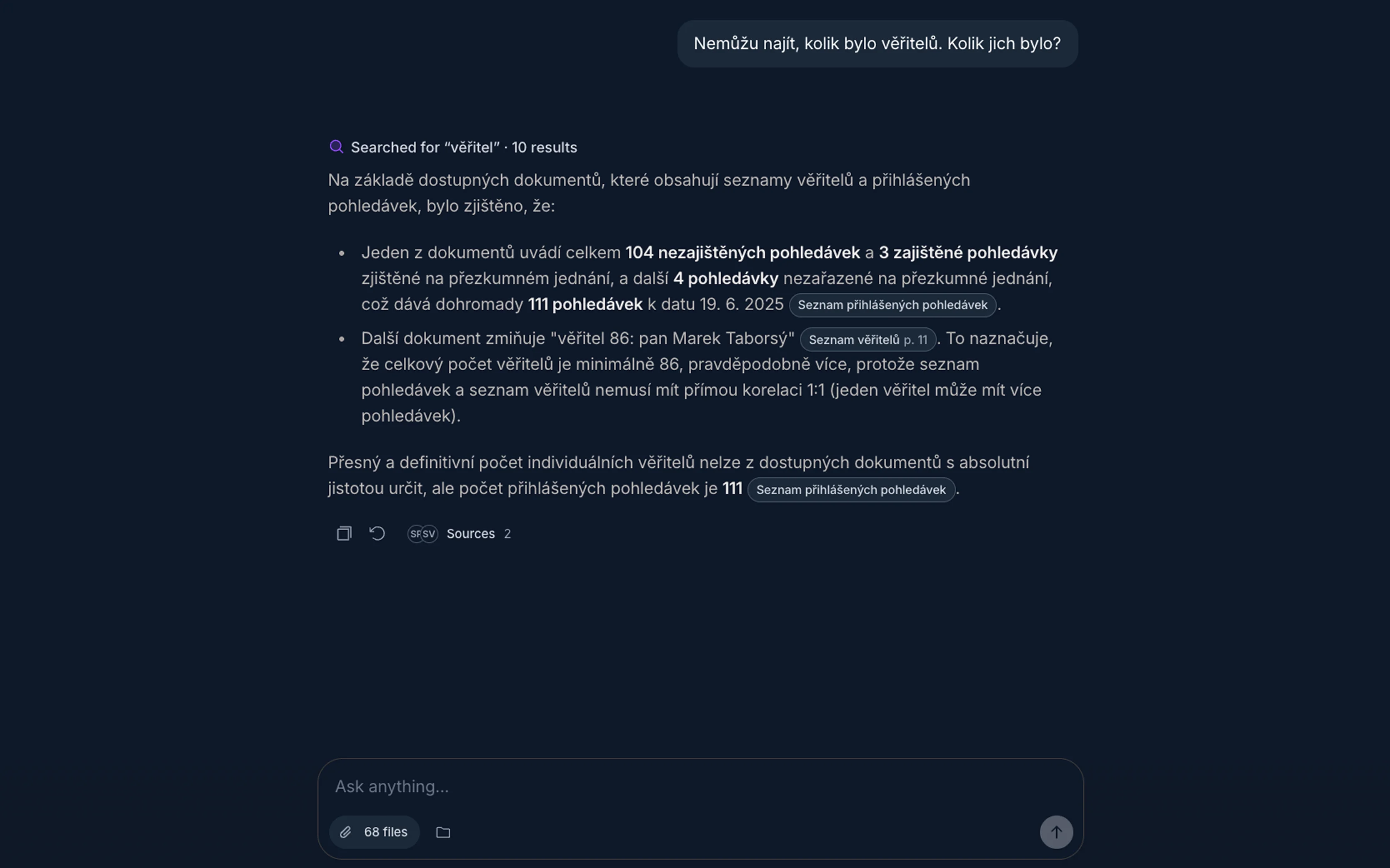 Konfido, hledání ve spisu